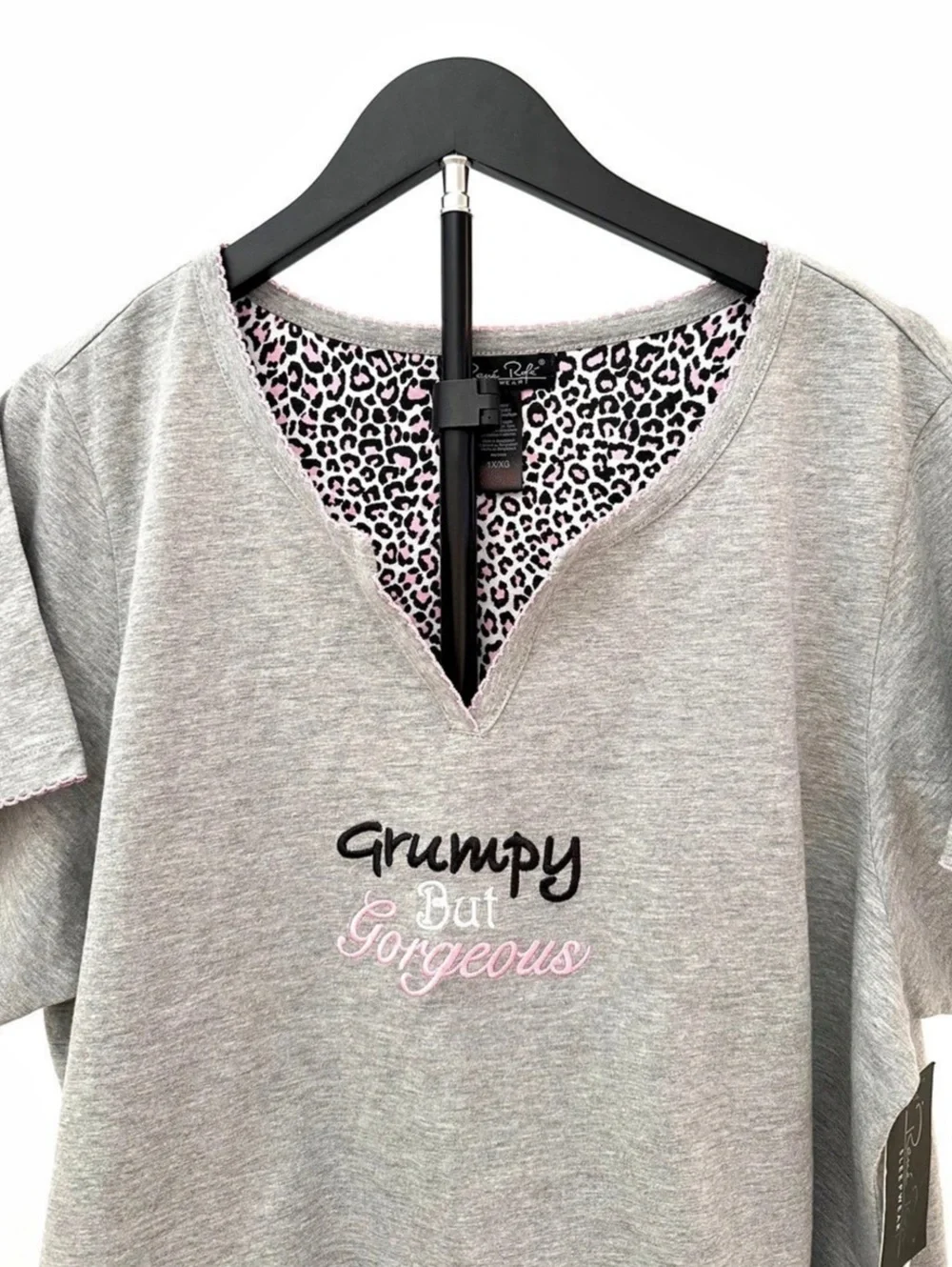 Rene Rofe Animal Print Pajama Set Gray & Pink XL NWT